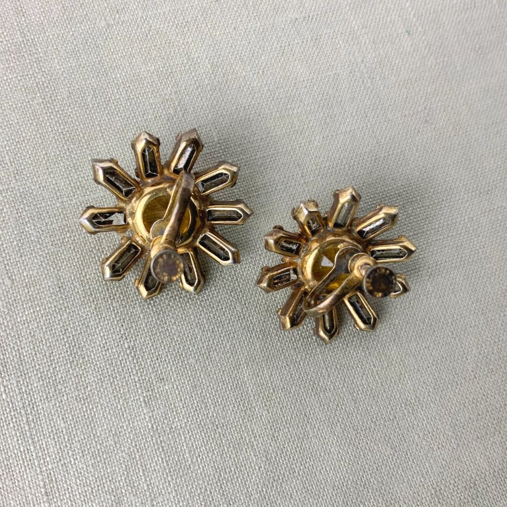Vintage Sterling Silver Crystal Rhinestones Daisy Earrings Screw Back - Picture 9 of 16